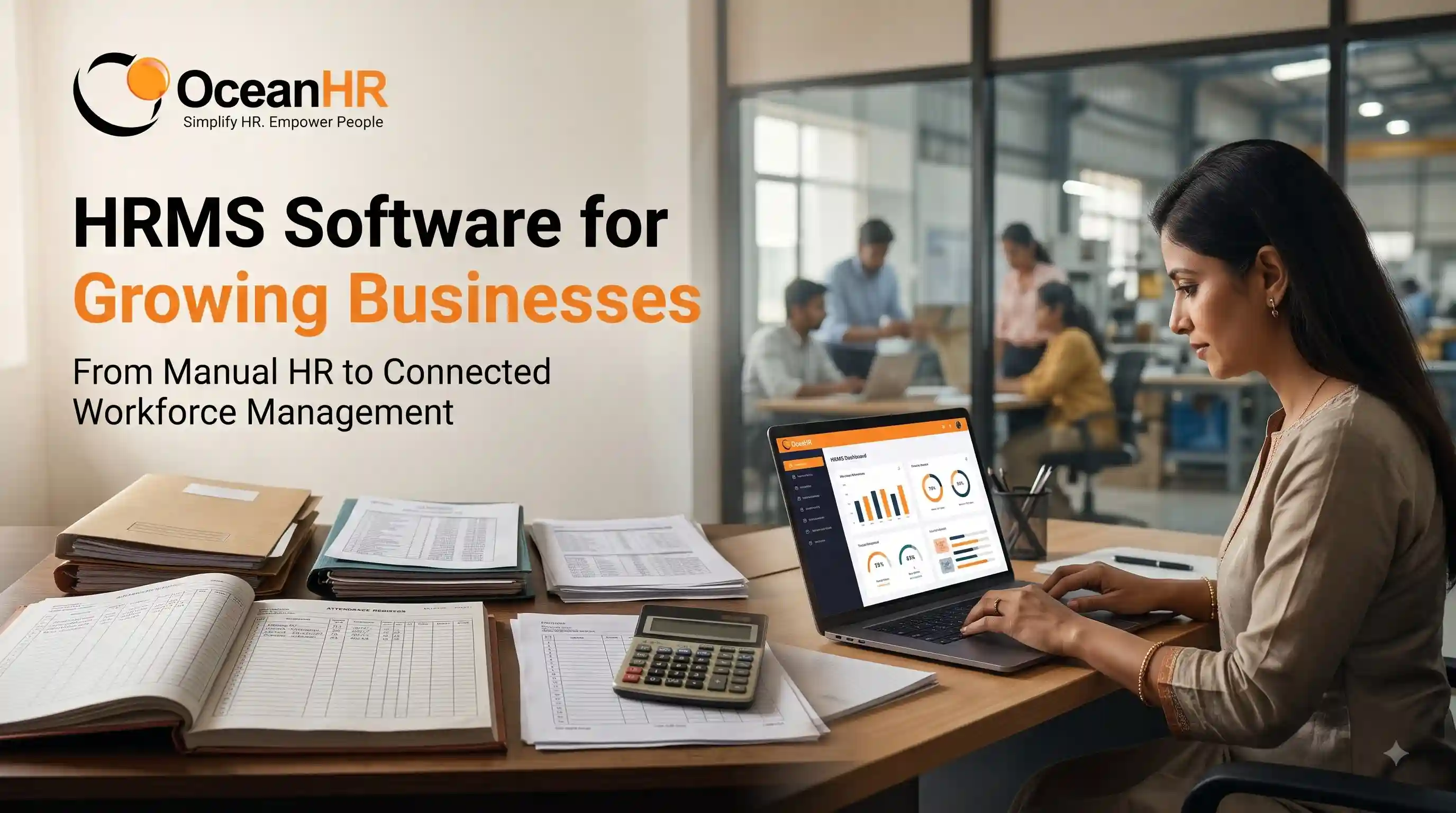 HRMS software for growing businesses in India, connecting employee management, attendance, leave and payroll.